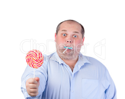 Fat Man in a Blue Shirt, Eating a Lollipop