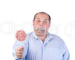 Fat Man in a Blue Shirt, Eating a Lollipop