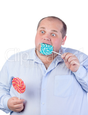 Fat Man in a Blue Shirt, Eating a Lollipop