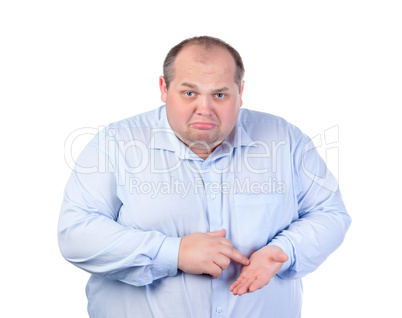 Unhappy Fat Man in a Blue Shirt