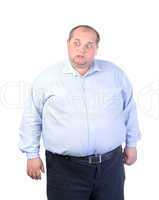 Fat Man in a Blue Shirt, Contorts Antics