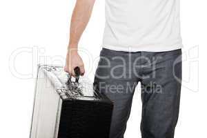Man holding suitcase in hand