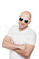 Smiling bald head man in sunglasses