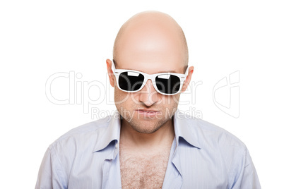 Cool bald head man in sunglasses