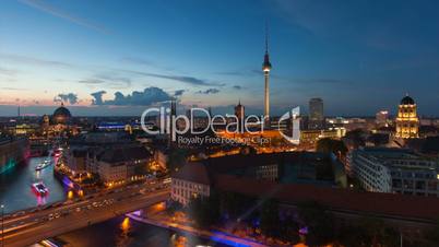 Berlin Skyline Light City Timelapse with Speed Boats and Traffic in Full HD 1080p, German Capital