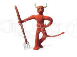 isolated with clipping path clay illustration devil with fork put arm akimbo