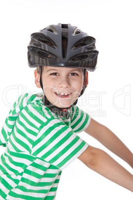 Boy bicyclist with helmet