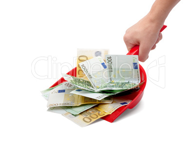 hand, dustpan, money