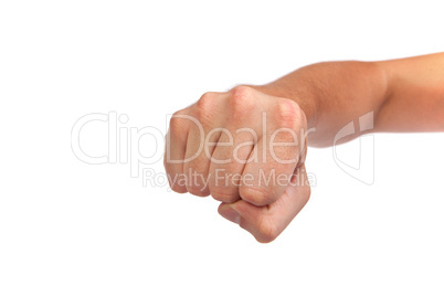 Males hand with a clenched fist isolated