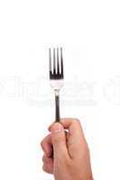 Right mans hand with empty metallic fork