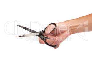 Hand is holding scissors isolated