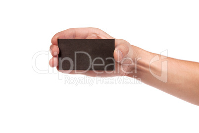 Businessman's hand holding blank business card