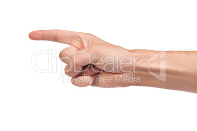 Man index finger on a white background