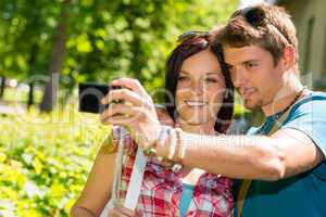 Young couple in love take picture themselves