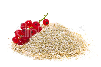 oat bran with red currants on a white background