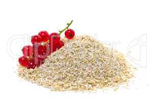 oat bran with red currants on a white background