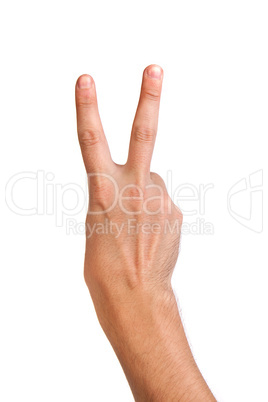 Hand gesture number four closeup isolated on white