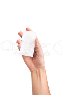 Businessman's hand holding blank business card