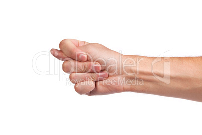 Hand is showing a fig sign isolated on white