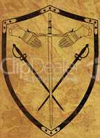 Ancient Shield of Arms on Brown Crackled Surface