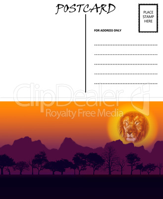 Empty Blank Postcard Template Africa Sunset Motif