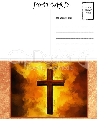 Empty Blank Postcard Template Fiery Christian Cross Image