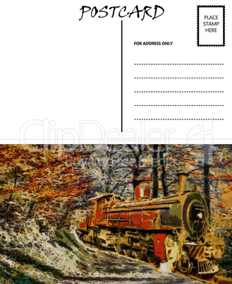 Empty Blank Postcard Template Steam Train Image