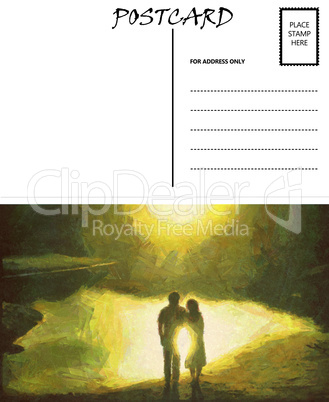 Empty Blank Postcard Template Reflection Couple Image