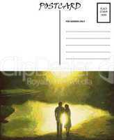 Empty Blank Postcard Template Reflection Couple Image