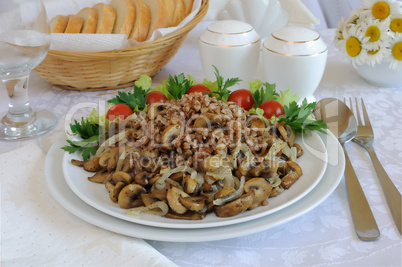 Buckwheat porridge with mushrooms and onions