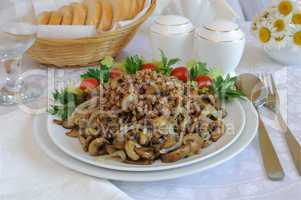 Buckwheat porridge with mushrooms and onions