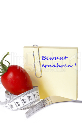 Notizzettel mit der Aufschrift: Bewusst ernähren