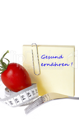 Notizzettel mit der Aufschrift: Gesund ernähren