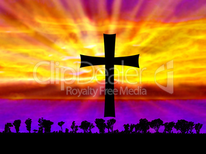 Abstract Fantasy Sunset with Cross