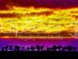 Abstract Fantasy Sunset Silhouette