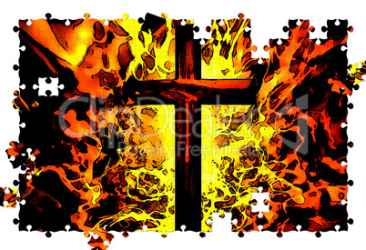 Flaming Cross Christian Illustration Puzzle