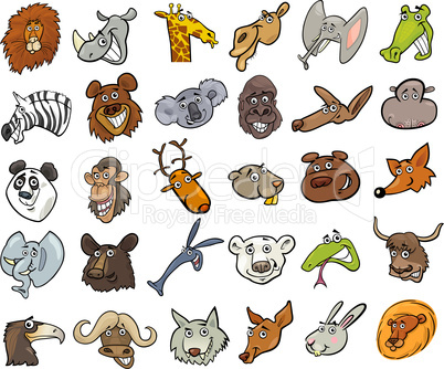 Cartoon wild animals heads huge set