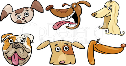 Cartoon funny dogs heads set