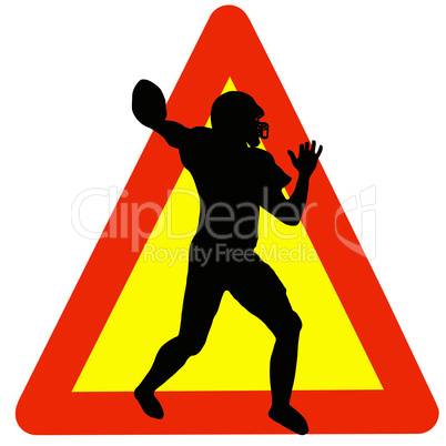 Football Player Silhouette on Traffic Warning Sign