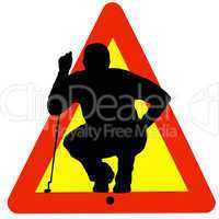 Golf Player Silhouette on Traffic Warning Sign