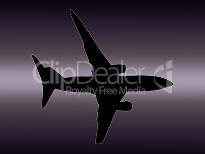 Twin Jet Airplane Isolated Silhouette in Purple Sky