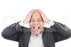 African American businessman screaming.