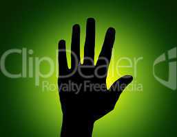 Silhouette Stop Hand on Green Colored Background