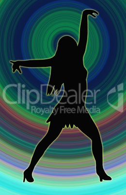 Color Circle Back Dancing Girl Spread Arms Pose