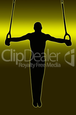 Green Gold Back Sport Silhouette - Gymnast on Rings