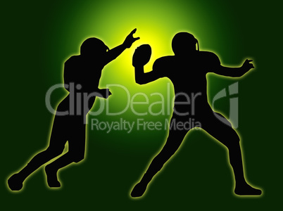 Green Glow Silhouette American Football Quarterback and Defender