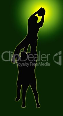 Green Glow Sport Silhouette - Rugby Players Supporting Lineout J