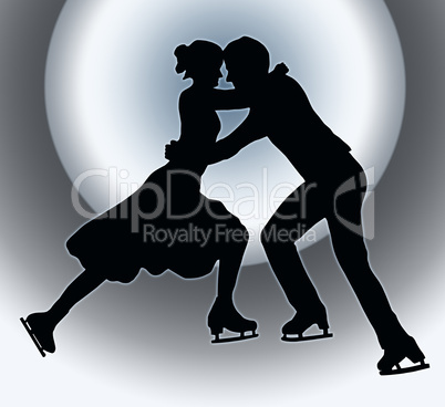 Spotlight Back Silhouette Ice Skater Couple Embrace