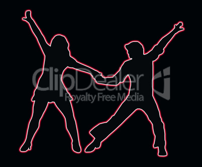 Lets Party Dancing 70s Neon Outline Couple