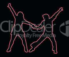 Lets Party Dancing 70s Neon Outline Couple